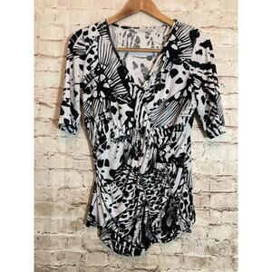 Sno Skins Top Womens Large Black & White Art to Wear Textured Ruffle Ruched